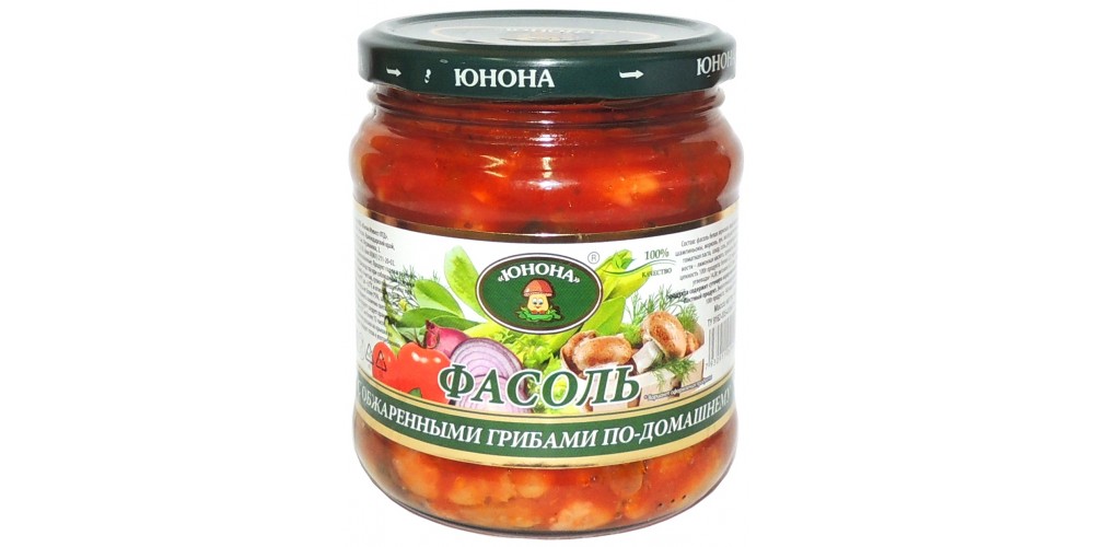 /Юнона/Фасоль с обж. грибами по-домашнему с/б 480г/8шт/4699304237500/